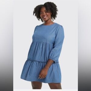 Draper James Tiered Trapeze Dress In Chambray Blue Size S!